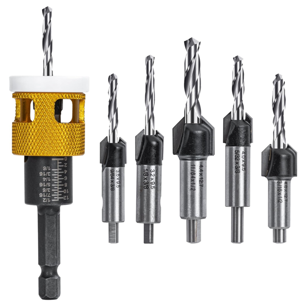 5 Pcs Countersink Drill Bit Set: Replaceable HSS M2 Tapered Bits-image-OPC-PHWFVW5-NEW