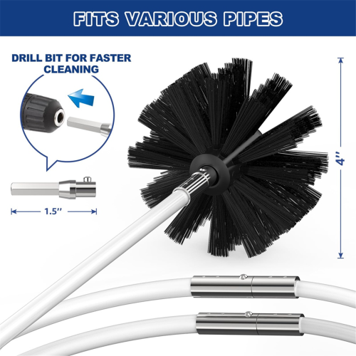 30 Feet Dryer Vent Cleaner Kit with Drill Attachment, Flexible Brush 2