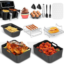 TTLIFE Airfryer-accessoires, 12-delige dubbele airfryer-accessoires voor Ninja Airfryer, multifunctioneel rek