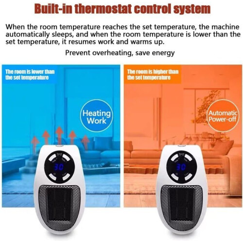 500W plug-in monoblokverwarming met LED-display en digitale thermostaat, draagbare elektrische mini-ventilatorverwarming 1