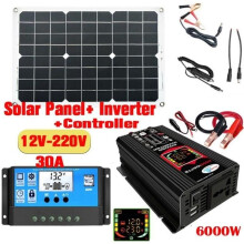 6000 W 12 V tot 220 V zonnepaneelsysteem met 30 A laadregelaar en aangepaste omvormer, productset
