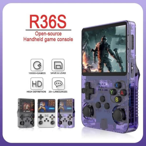 R36s draagbare spelcomputer – Paars – Open source – 10.000 games – 64 GB 1