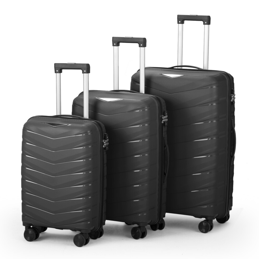 3Pcs Hard Shell Suitcase Set 20in 24in 28in PP Luggage Set,Black-image-OPC-PHWG2V6-NEW