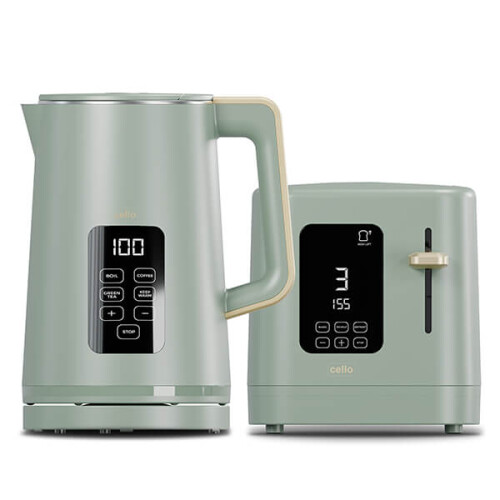 Cello Overture Sage Green 2-Slot Toaster & Kettle Set with Digital Temperature Control (OVERTURE2SLOTSETGR)