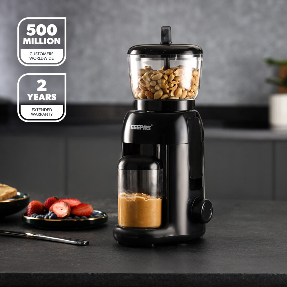 Geepas Peanut Butter Maker | Electric Grinder For Peanuts Cashews Almonds Hazelnuts Homemade Nut Butter With No Oils Or Preservatives Needed