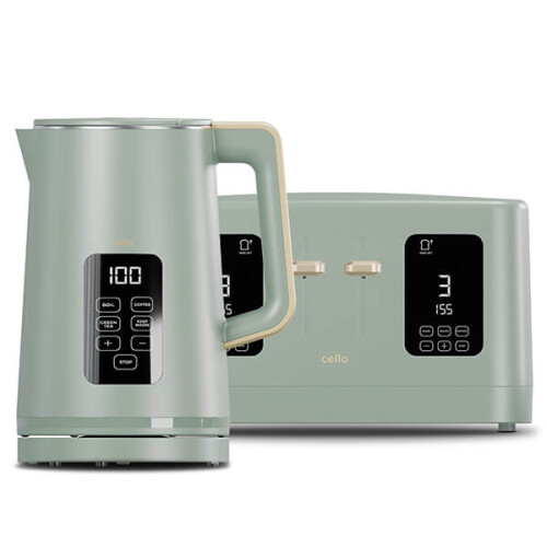 Cello Cello Overture Sage Green 4 Slot Toaster & Kettle