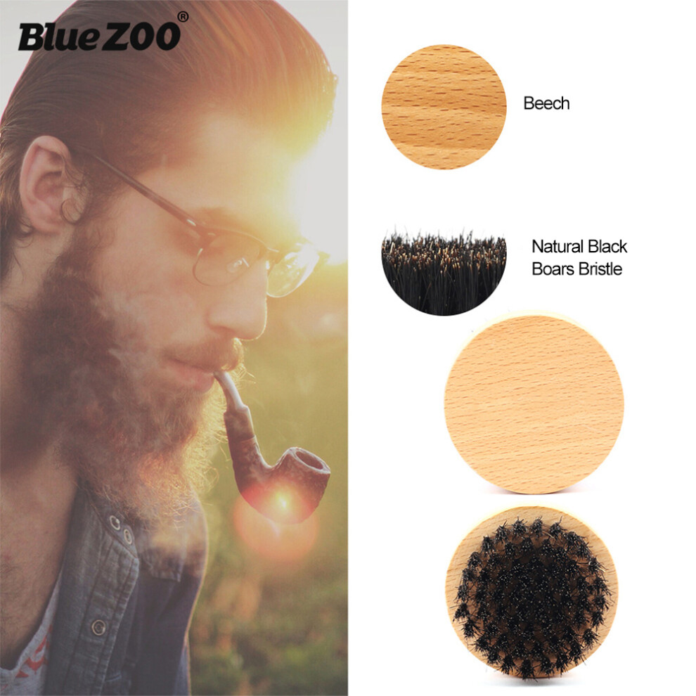 Men Mustache Circle Wooden Color Beech Brush Beard Care Shaving Cleaning Grooming Kit