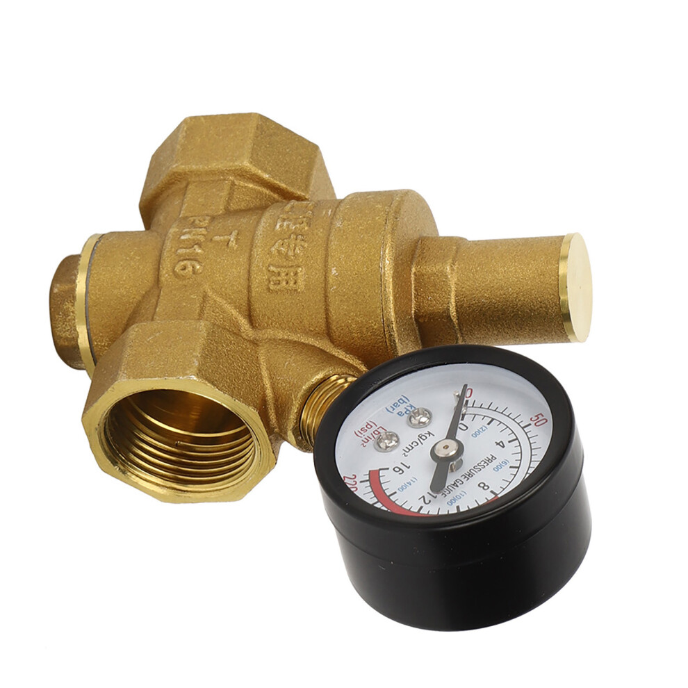 Dn20 Brass Adjustable Water Pressure Regulator Reducer With Gauge Meter 3491324226141