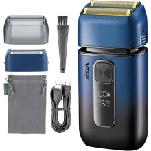 Elektrischer Herrenrasierer – 7500 U/min – Ausklappbarer Trimmer – 120 Minuten USB-C-Akku – Blau/Schwarz