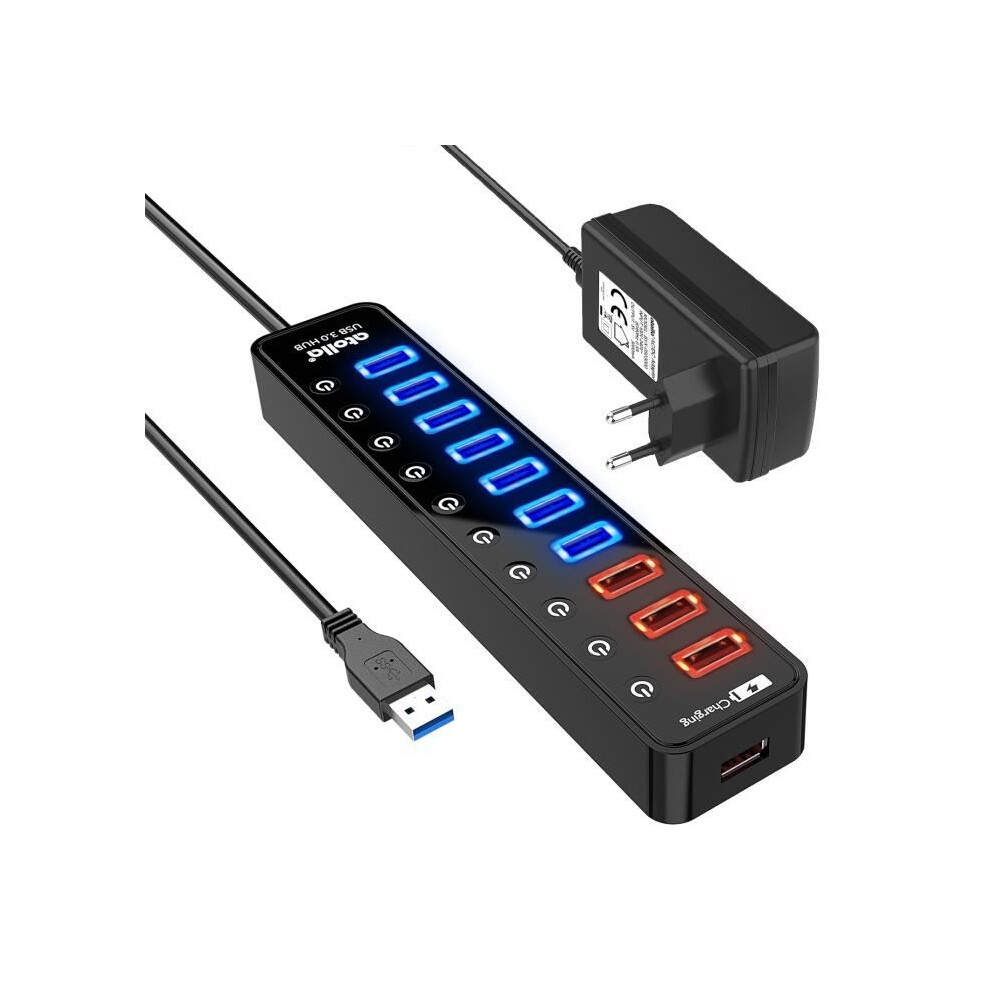 Atolla 11-Port USB 3.0 Steckdosenleiste, USB-Hub, Datenübertragung mit LED, individueller Netzschalter