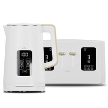 Cello Overture Natural White 4-Slot Toaster & Kettle - Digital Kettle, 3kW, Cool-Touch, 7 Browning, High-Lift, Anti-Jam (OVERTURE4SLOTSETWH)