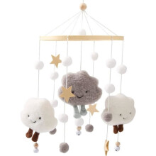 Baby Mobile Windspiel mit Filzkugeln Wolken Sterne Holz Baby Mobile Baby Mädchen Bettglocke Hängeanhänger