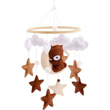 Baby Mobile Windspiel Wolken Sterne Mond Baby Mobile mit Bär Handarbeit Gehäkelt Niedliches Tier Windspiel Bett Hängender Anhänger