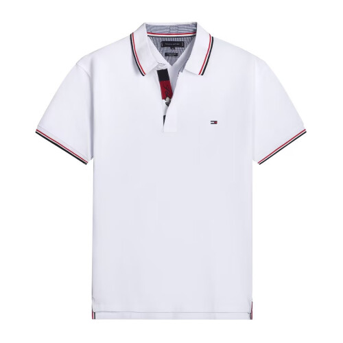 (white, L) Men's Custom Fit Polo Shirt Cotton Short Sleeve Tommy Polo Top