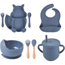 Baby-Mahlzeitenset, 8er-Pack Silikonteller mit Saugnapf, BPA-frei, für Babys und Kinder (Blau)