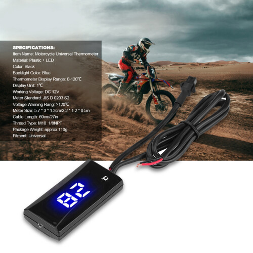 Motorcycle Digital Thermometer Instrument Water Temperature Meter Gauge Blue Light 2