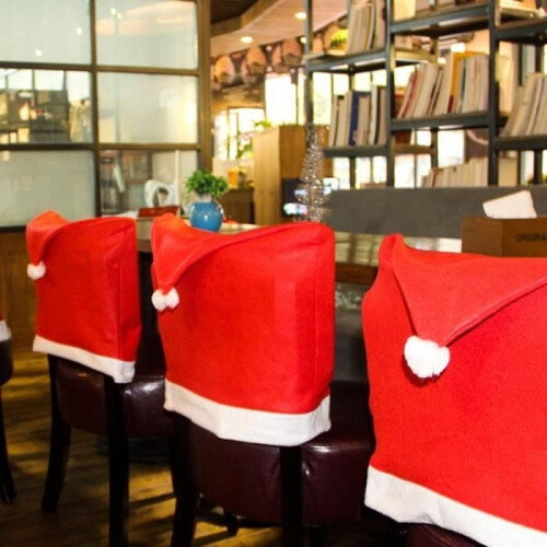 12er-Set rote Weihnachtsstuhlhussen mit Weihnachtsmütze