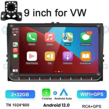 9 Zoll Android 12 Autoradio GPS WiFi Bluetooth Carplay 2GB + 32GB FM für VW Passat 6/7 CC Polo GOLF 5/6 Touran T5 12V mit Kamera