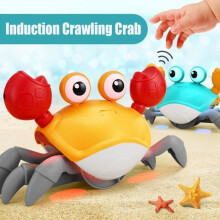 QINGQUE Interaktives Babyspielzeug – Krabbelkrabbe – Orange – Infrarotsensoren – Musikspielzeug