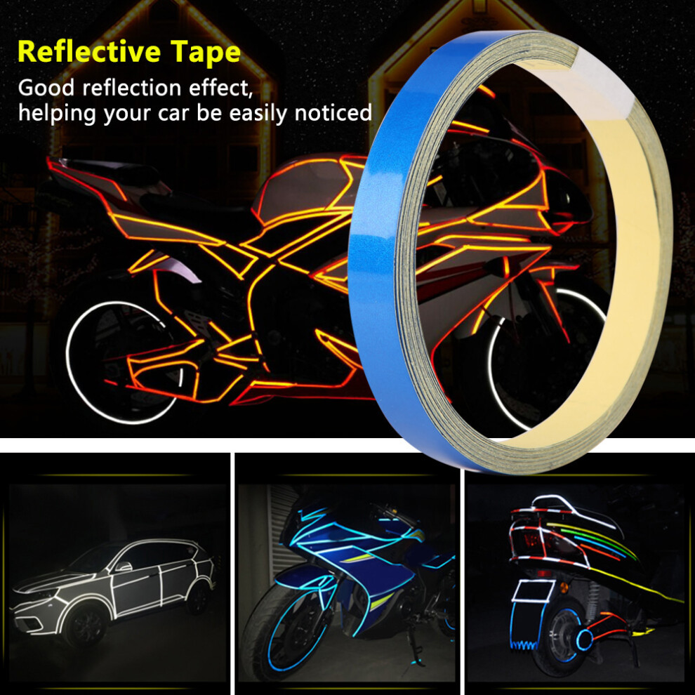 1Cm * 5M Reflective Warning Tape Sticker Strip Decal For Car Motorcycle Vehicle Body(Blue) Blue 8451324232707
