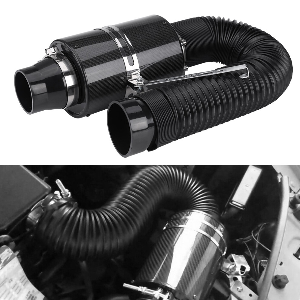 76Mm 3" Universal Carbon Fiber Induction Ram Filter Box Cold Air Intake System W/ Intake Hose 7671324233301