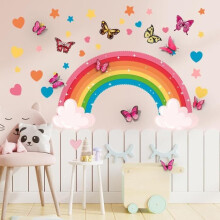 Regenbogen-Wandaufkleber, große Aquarell-Regenbogen- und Wolken-Wandaufkleber, PVC-Wandaufkleber für Kinder