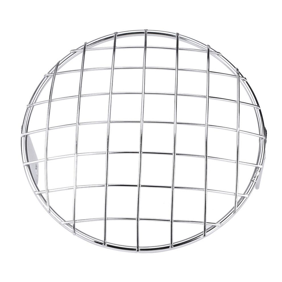 For Motorcycle 7" Headlight Mesh Grill Side Mount Universal Cover Mask For Cafe Racer(Silver) Silver 4691324233500