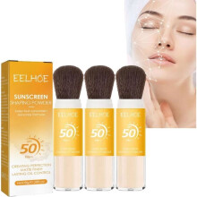 3er Pack Mineral Sunscreen Powder SPF 50 PA++, Mineral Brush-On Tinted Sunscreen