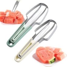 1-in-1-Wassermelonenschneider, Wassermelonen-Eiscreme-Schneidewerkzeug aus Edelstahl, Gabel-Obst-Schneidewerkzeug
