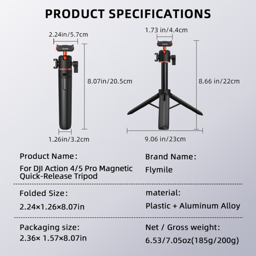 For DJI ACTION 4/5 Pro Quick-release Tripod Extension Pole Extended Selfie Stick Mounting Accessory 2