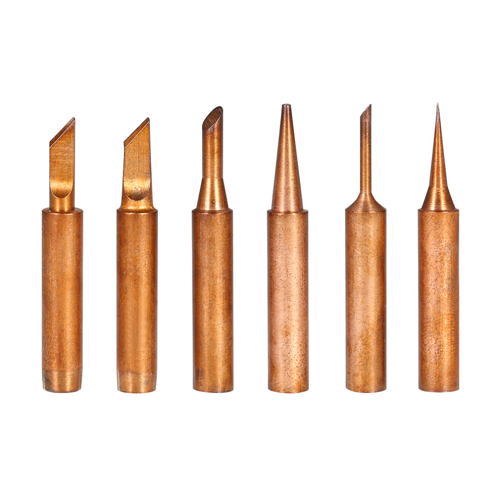 6Pcs Copper Soldering Iron Tips Replacement Solder Tip Lead-Free Welding Head For 900M-T Soldering Rework Station Repair Tool Kit 4651324236567