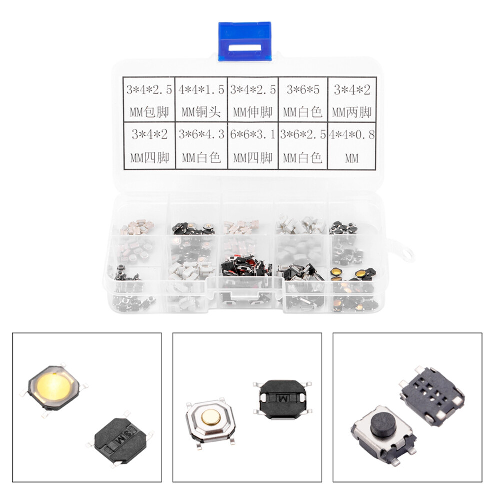 250Pcs Tactile Push Button Micro Switch Assortment For Car Remote Control Key With Box 3641324239874
