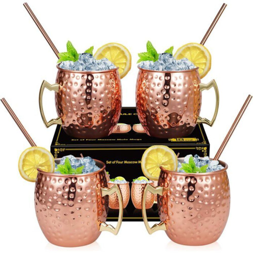 Moscow Mule Glas-Set, 4 Moscow Mule Becher mit 4 Strohhalmen
