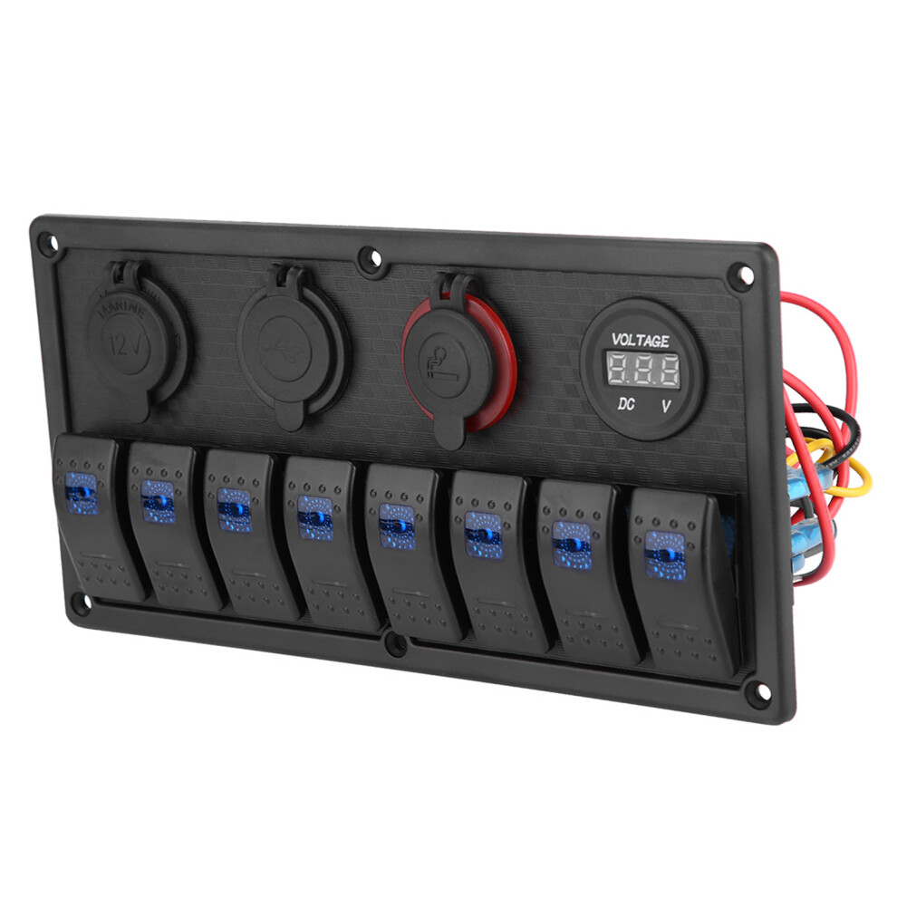 12V 24V 8 Gang Car Boat Led Rocker Switch Control Panel Dual Usb Voltmeter Cigarette Lighter 9451324241135