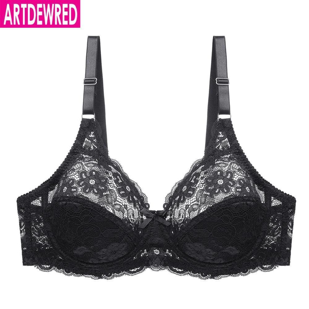 (black, 100C) Artdewred Sexy Women Lace Plus Size Bra Mesh Bralette Lingerie Female Unpadded Floral Femme Big Bras