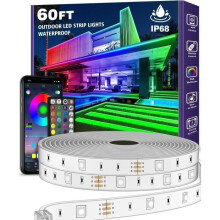 20m waterdichte LED-strip voor buiten met afstandsbediening en Bluetooth-muzieksynchronisatie voor balkon, dak en tuin