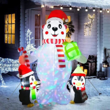 Aufblasbare Dekoration - MEGAWISE - Eisbär 181 cm - LED-Leuchten - Wasserdicht - 2 Pinguine