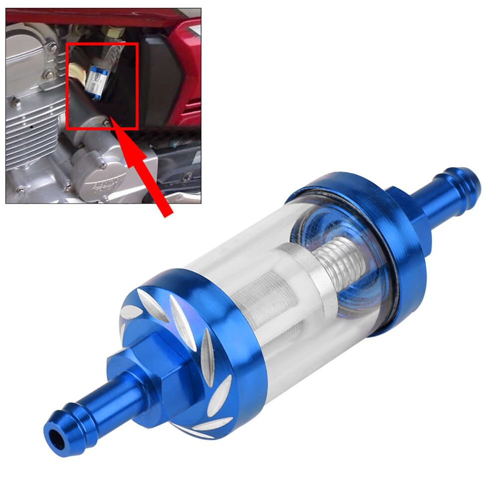 Metal Glass Inline Gas Oil Fuel Filter 8Mm Thread Replacement For Motorcycle (Blue) Blue 4901324242182