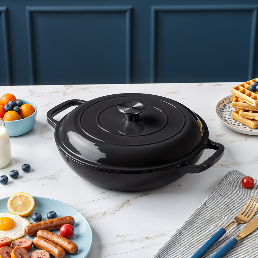 (Black) 3.2L Enameled Cast Iron Pot with Lid