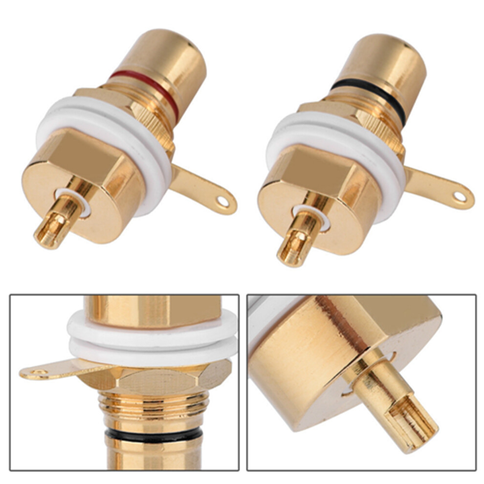 2 Pcs Plated Copper Rca Panel Mount Female Jack Terminal Socket Audio Connector Gold 8461324242880