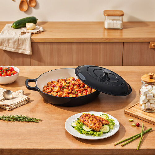Living And Home (Black) 3.2L Enameled Cast Iron Pot with Lid 2