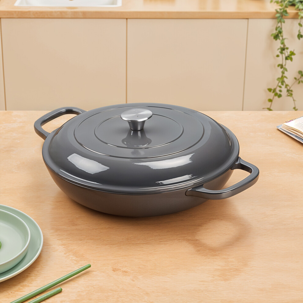 (Grey) 3.2L Enameled Cast Iron Pot with Lid
