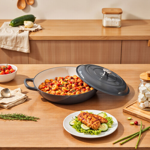 Living And Home (Grey) 3.2L Enameled Cast Iron Pot with Lid 2