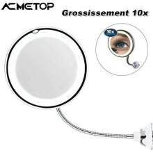 10x vergrotende make-upspiegel met licht - 360 verstelbaar, met LED, zuignapbevestiging, draadloos, draagbare verlichte reisspiegel