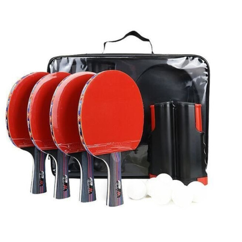 Professionele tafeltennisbat - set van 4, bats, 8 ballen, draagbaar, rood 1