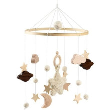 Babymobiel met windvanen, wolken, maan en sterren - Handgemaakte houten mobiel met gehaakte ledikanthangers