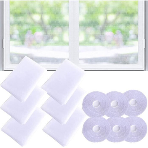 Set van 6 raamhorren, 130 x 150 cm, met 6 plakstrips