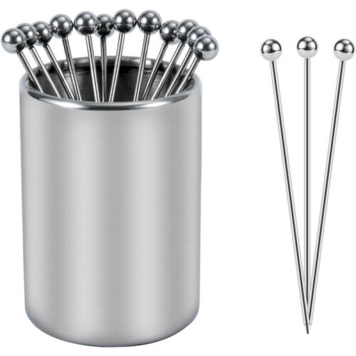 Set van 12 herbruikbare cocktailprikkers van roestvrij staal en metaal, decoratieve hapjesprikkers