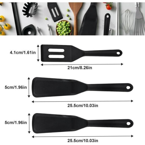 Set van 3 antiaanbak siliconen spatels met sleuf voor het koken 1