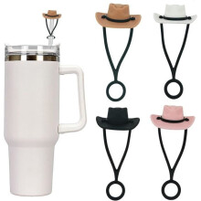 Verpakking van 4 bekerdeksels met rietjes - schattige siliconen deksels - bekeraccessoires - 10 mm